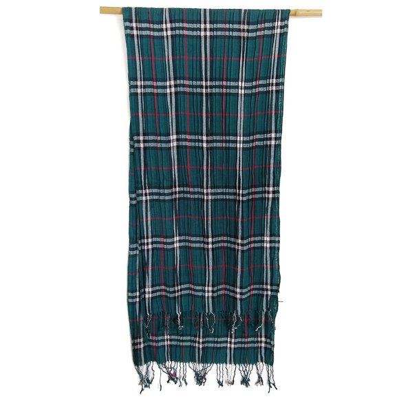 Plaid Tartan Pleated Neck SCARF Green Red White Black Classic Preppy Winter - Picture 6 of 8